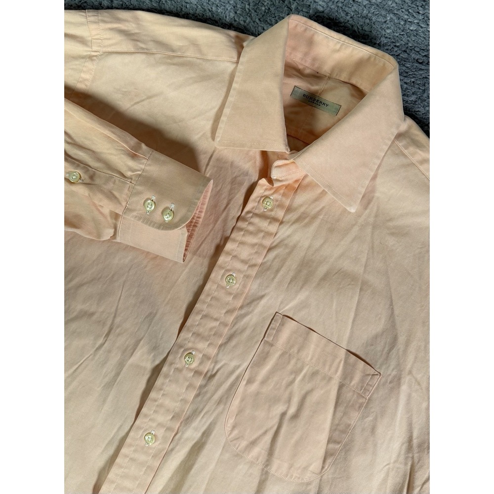 Burberry London Shirt Mens 16R Large Peach Orange Long Sleeve Button Up USA Made